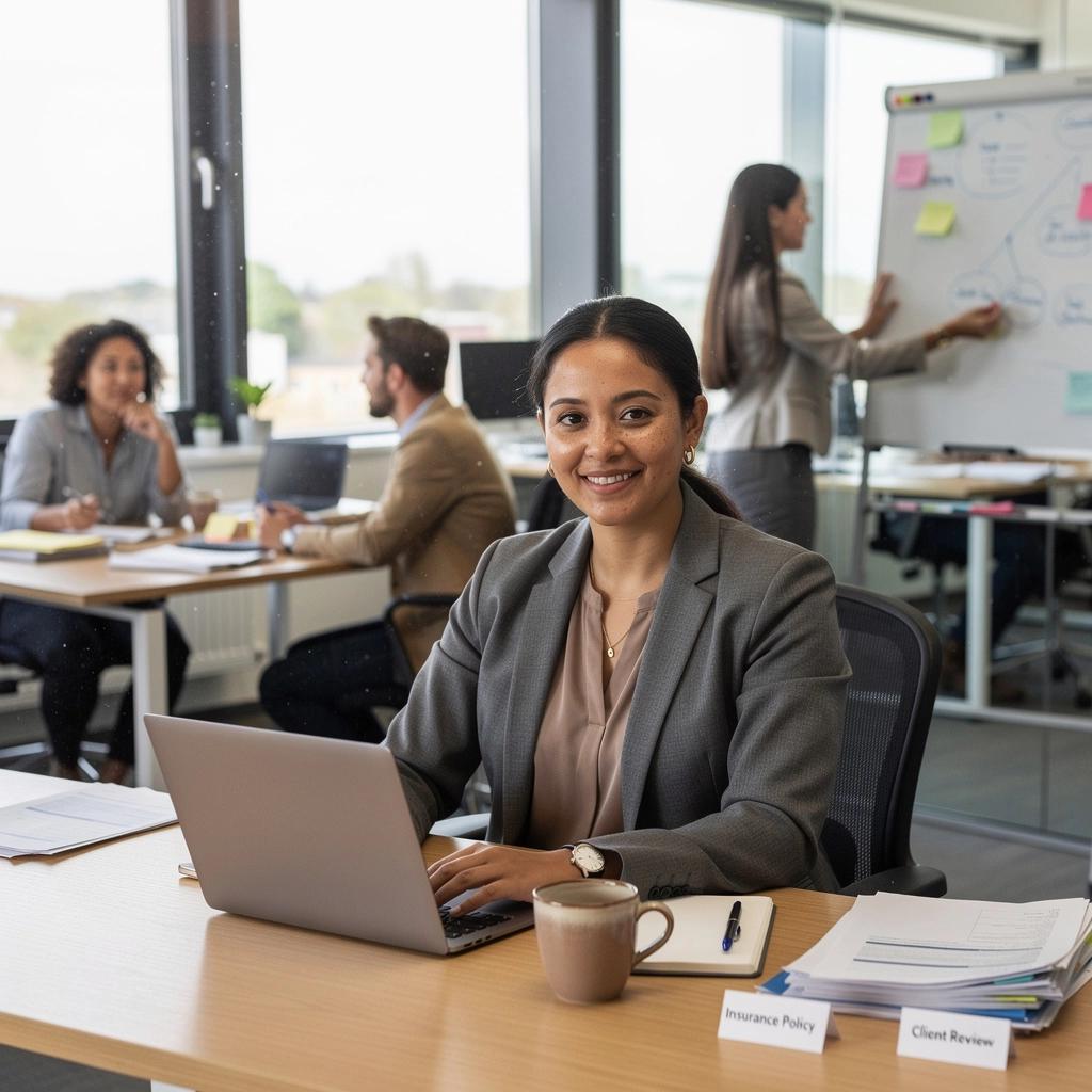 Mężczyzna przeglądający ofertę ubezpieczenia samochodowego w biurze agenta, zorientowany na dobrze dopasowaną polisę.